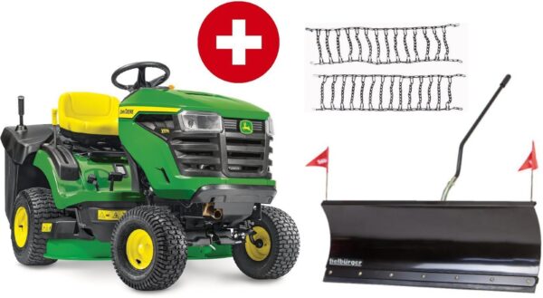 John Deere Rasentraktor X117R Winterpaket mit Schneeschild, Schneeketten, Anbaurahmen und Schnellwechlser
